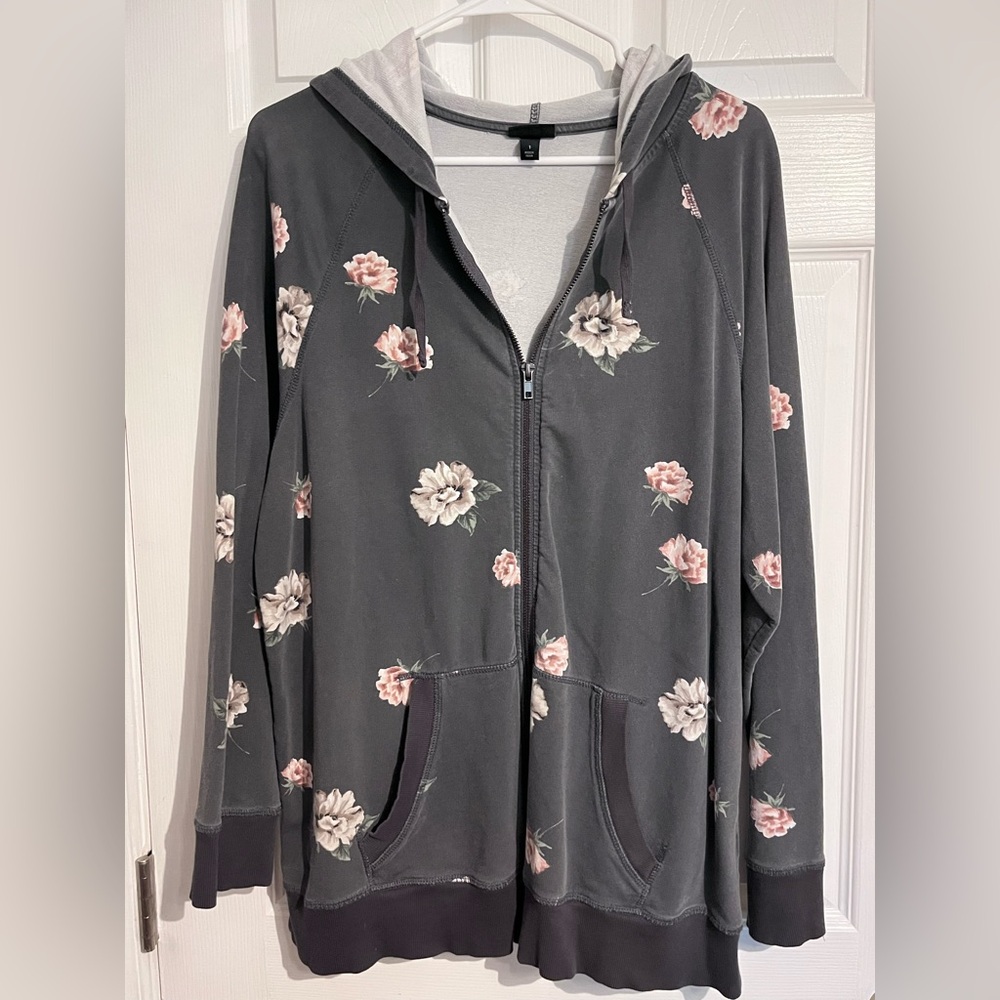 Torrid Gray Floral Hoodie Jacket